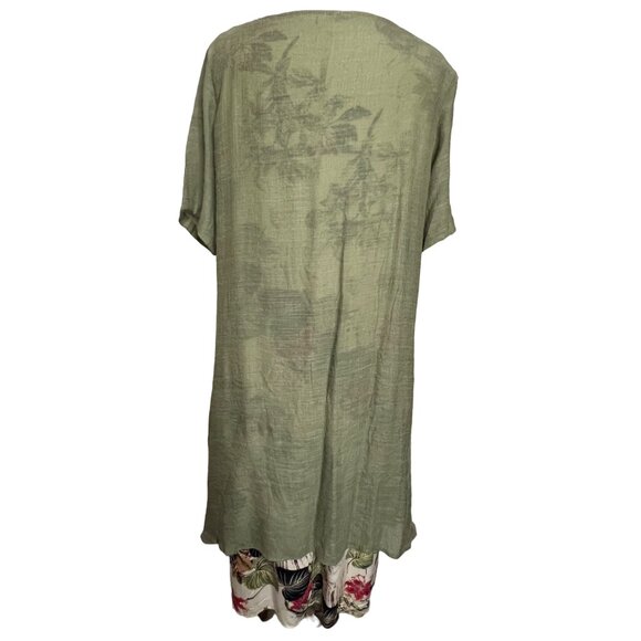 Cream Floral Green Duster Sheath Midi Dress 3XL Country Church Office - Picture 6 of 13